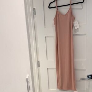 Cotton Ribbed Pink Spaghetti Strap Dress